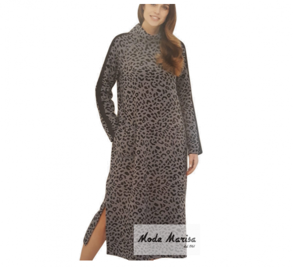 lungo abito donna caldo cotone punto milano fantasia animalier dolcevita art. 77716